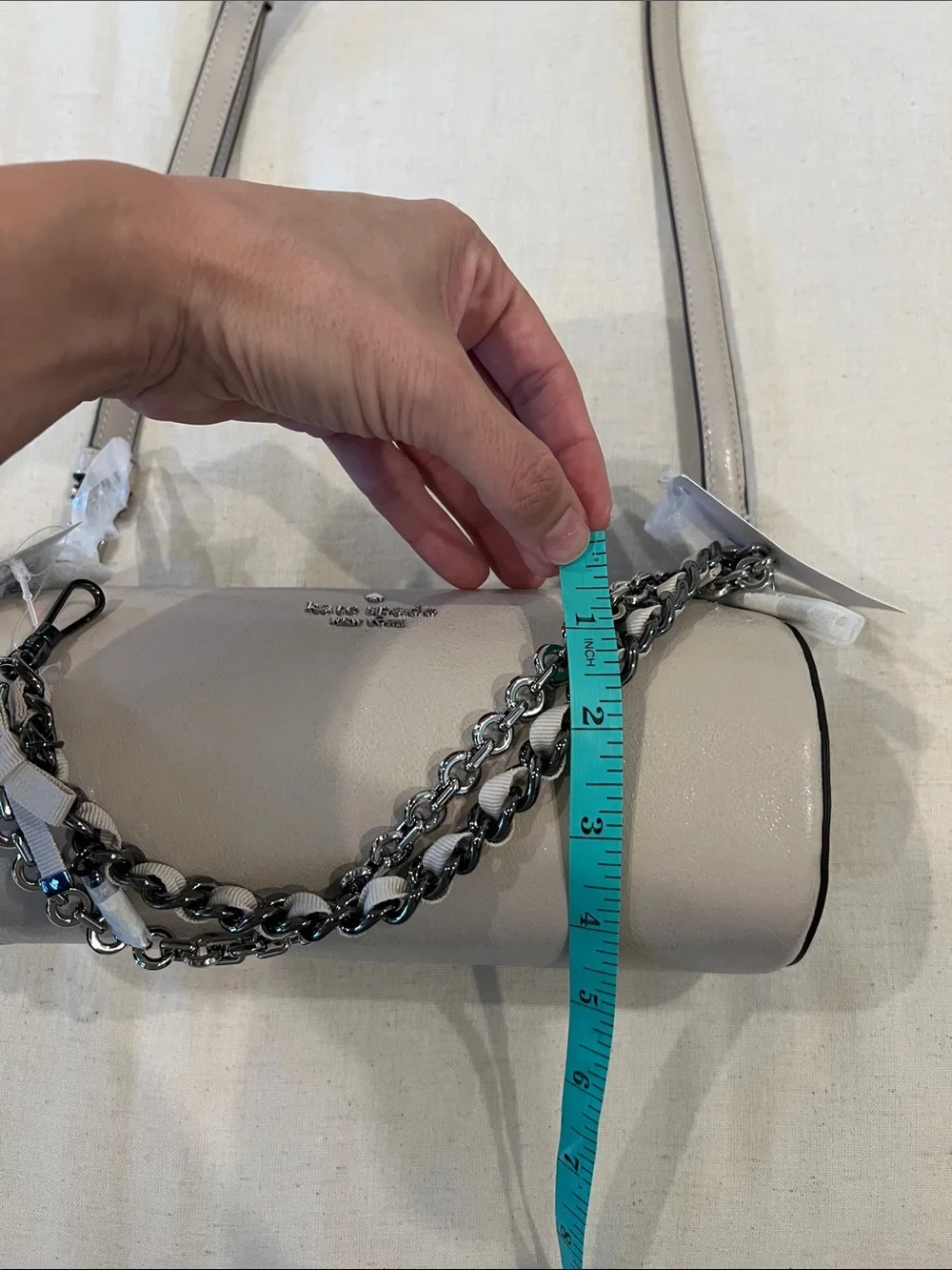 Kate Spade Light Gray Pebbled Leather Chain-Trim Crossbody